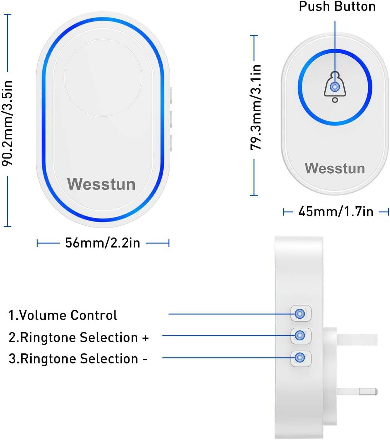 Безжичен звънец Wesstun 39 мелодии, 300 метра