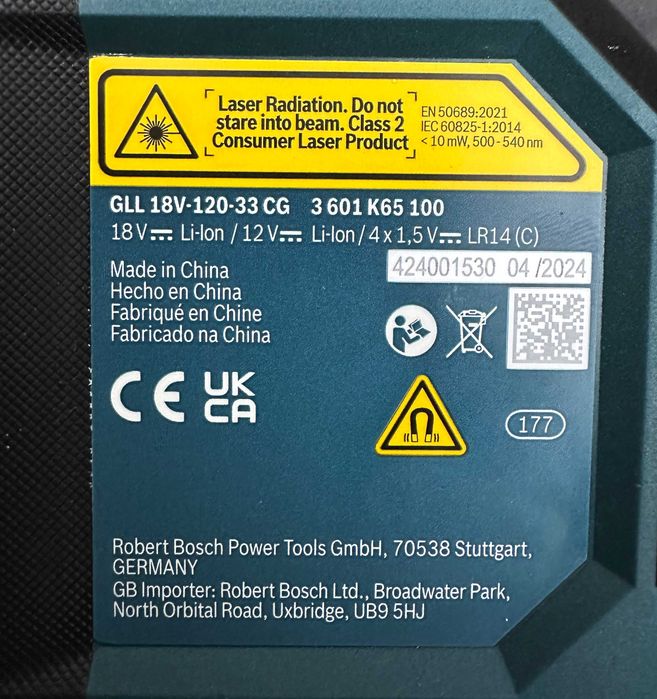 BOSCH GLL 18V-120-33 CG - Линеен лазерен нивелир с приемник като нов!