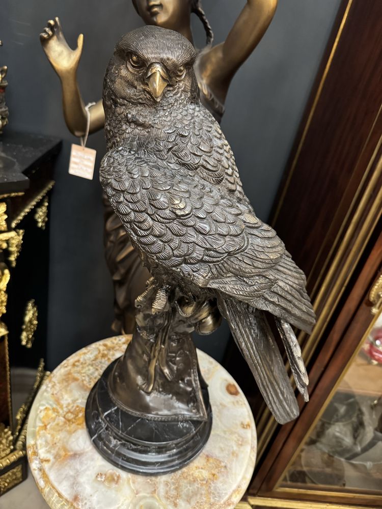 Statueta bronz masiv- marmura -59cm/h
