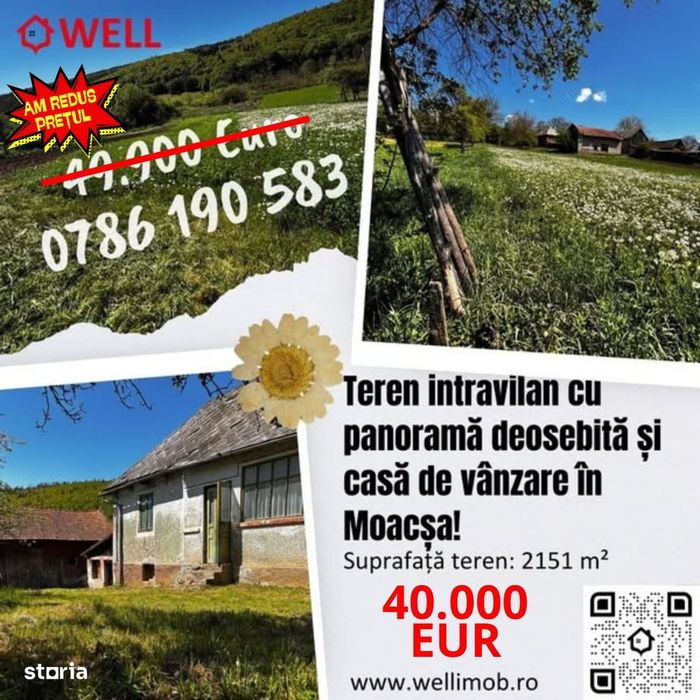 Teren intravilan cu panoramă deosebită și casă de vânzare în Moacșa!