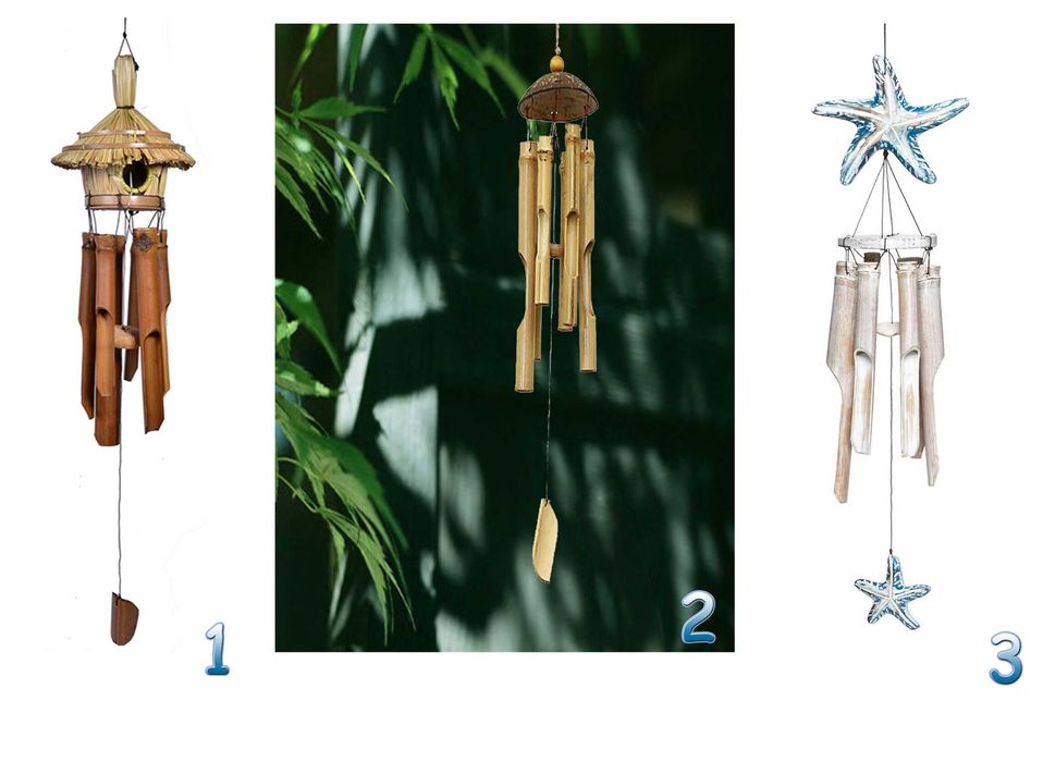Clopotei de vant din bambus cu Stea de mare si Casuta pentru pasari