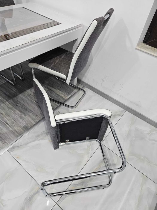 Стилни трапезни столове сиво бели 4 бр. за 80 лв., полукожа