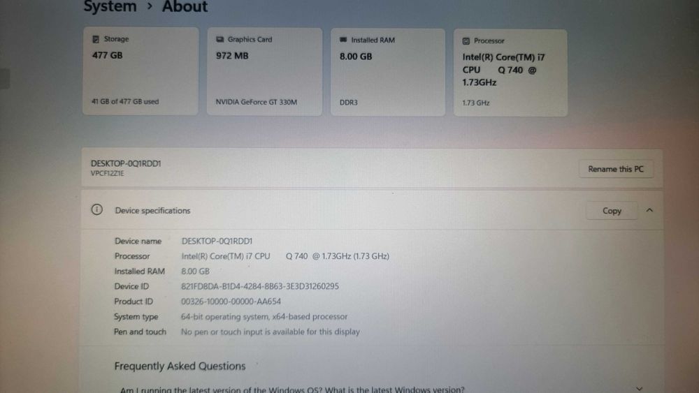 Sony Vaio i7 740QM RAM 8GB SSD 480GB 840 PRO