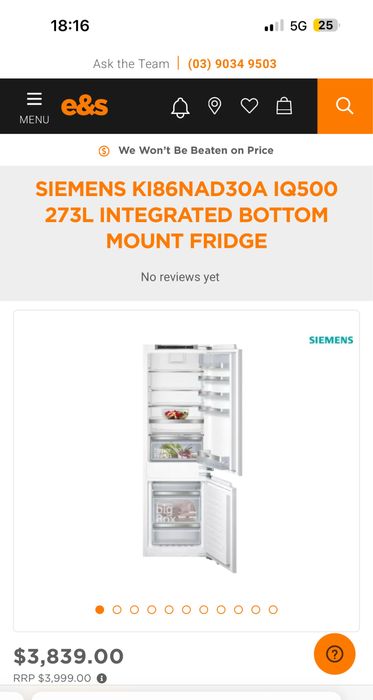 Хладилник с фризер за вграждане А+++ No frost Siemens GERMANY Гаранция