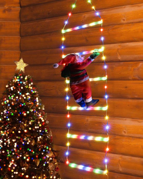 Светеща коледна стълбичка с дядо коледа 1.5м LED осветление два цвята