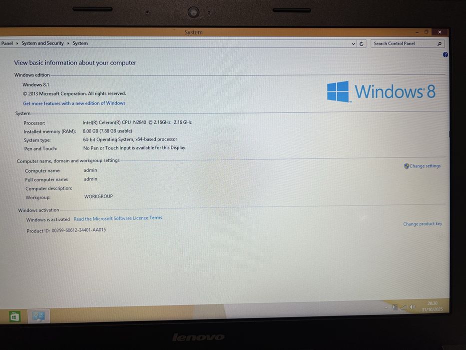 Laptop Lenovo B50 Intel Celeron 2,16 Ghz, 8 Gb Ram