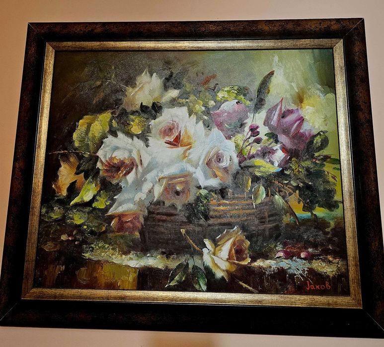 Картина кошница с рози
