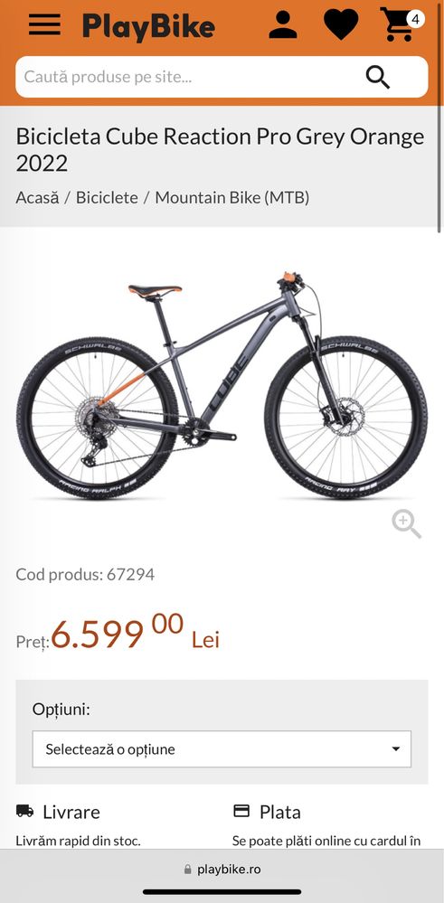 Bicicleta MTB Cube Reaction Pro Grey Orange 2022 , marimea M, noua