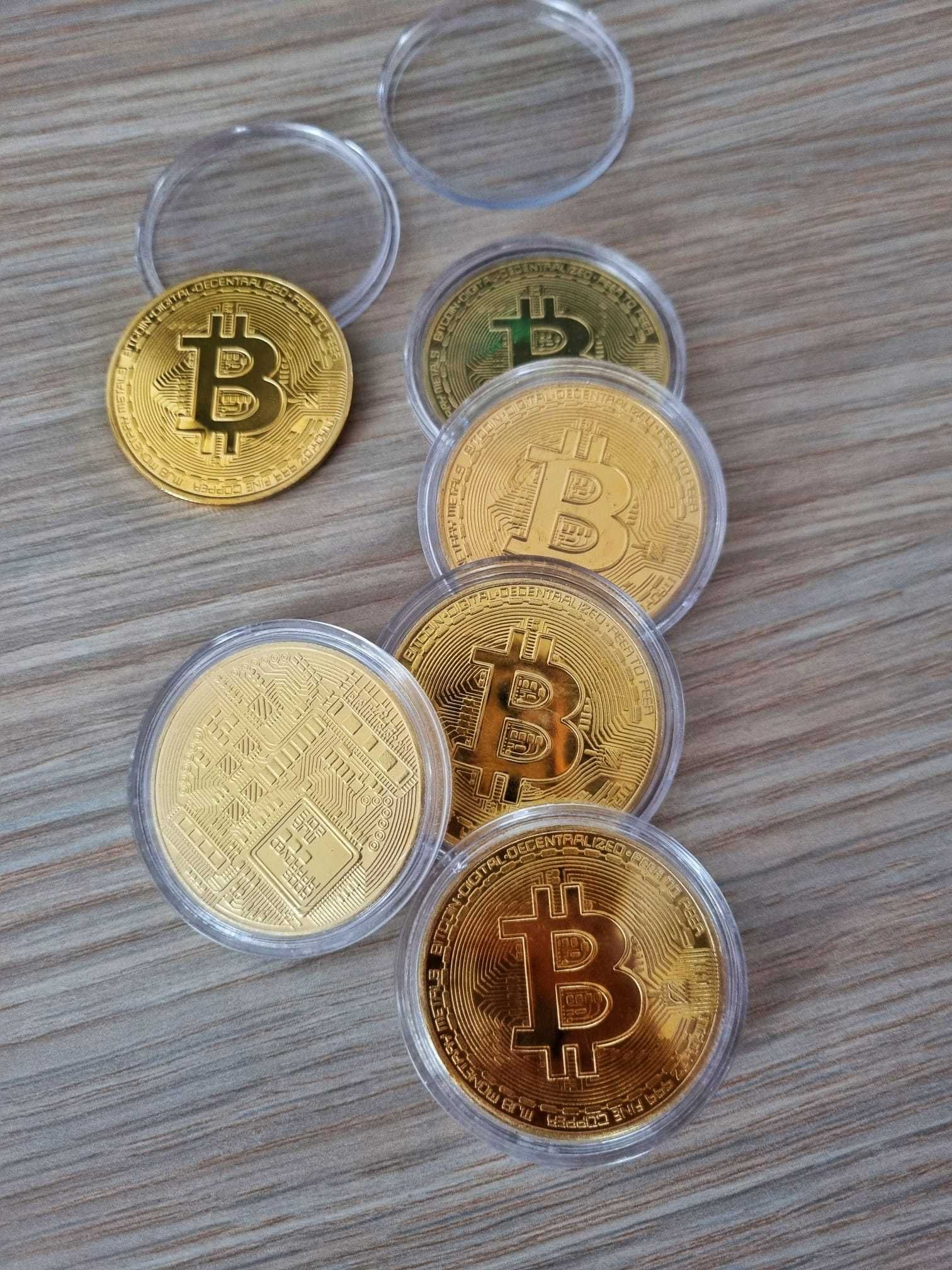 Moneda de colectie Bitcoint Placat cu Aur plus Carcasa Protectie