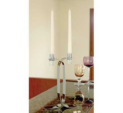 метален свещник, стабилен масивен и лъскав хром метал, за 2 свещи