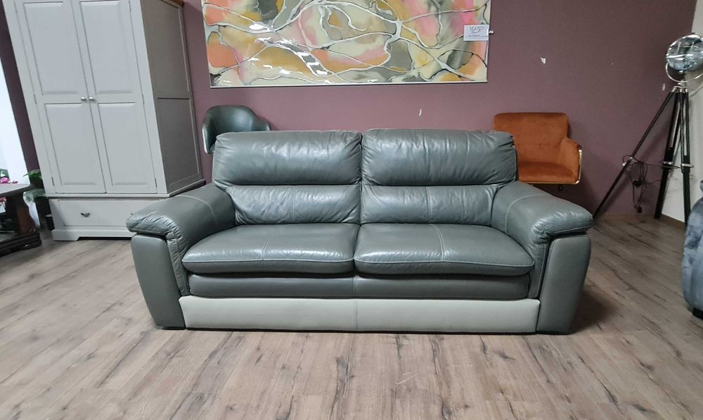 Сив кожен диван тройка