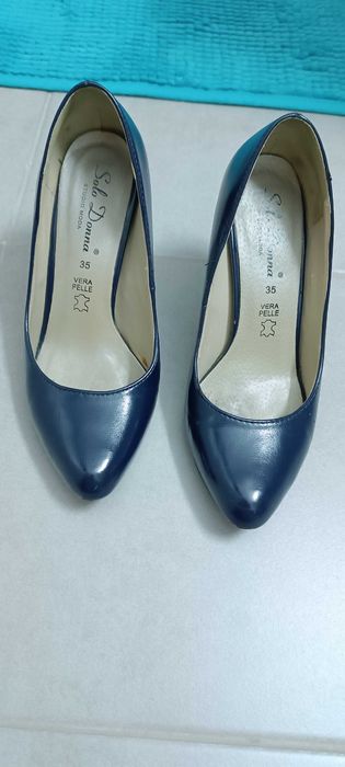 Pantofi dama cu toc,35, 2 perechi, negru si bleumarin