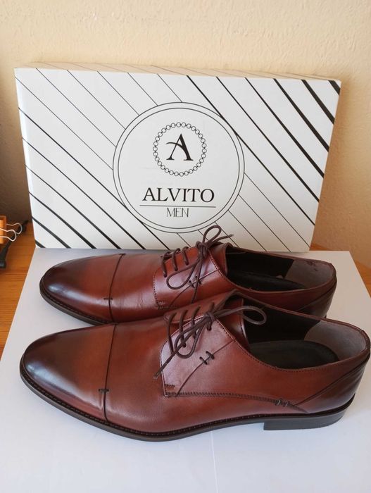 Мъжки, официални обувки Alvito от кафява кожа
