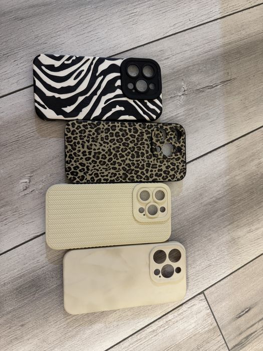 Lot ieftin 4 huse iphone 15 pro noi zebra animal print crem