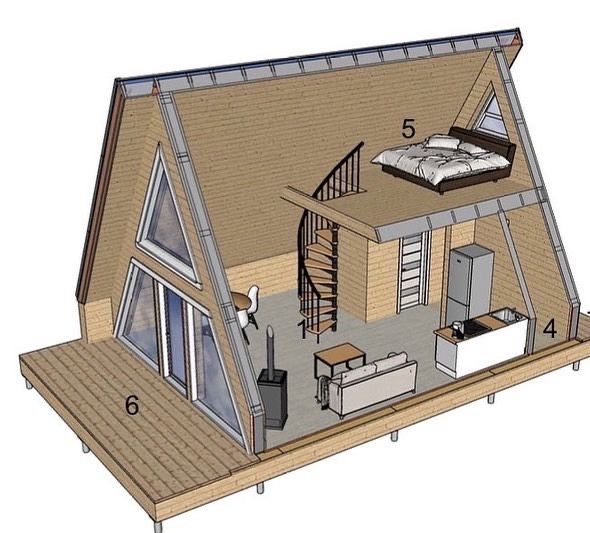 Cabane stil-aframe pe piloane sau pe placa de beton la gata