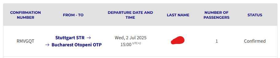 Bilet de avion Stuttgart - Bucuresti 2 iulie