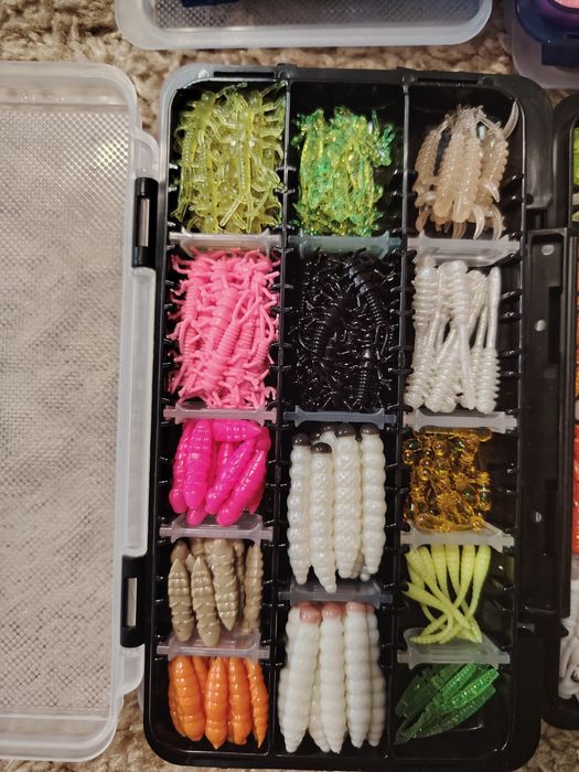 Lot 5 cutii meiho cu gume pentru pescuit păstrăv și clean