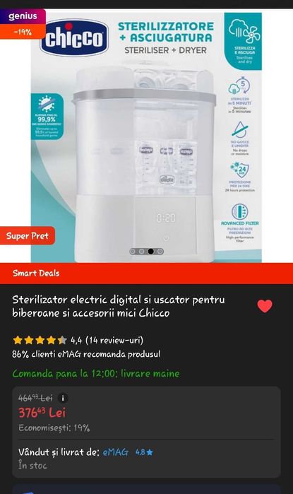 Sterilizator digital si uscator Chicco