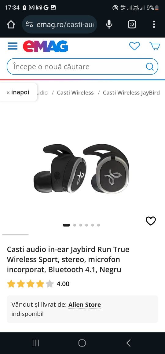 Casti audio in-ear Jaybird Run True Wireless Sport, stereo, microfon i