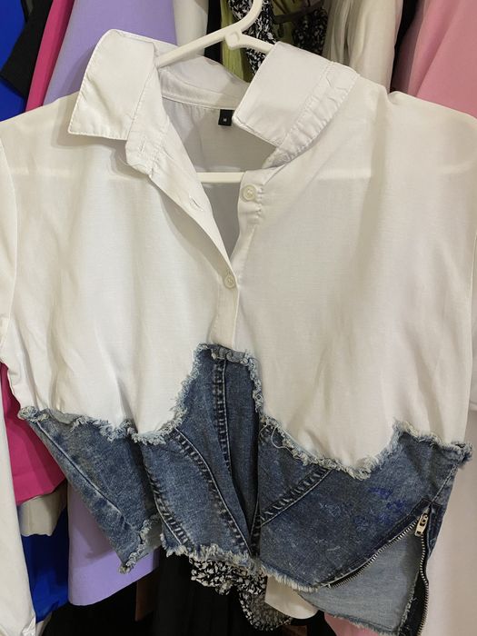 Риза с акцент деним