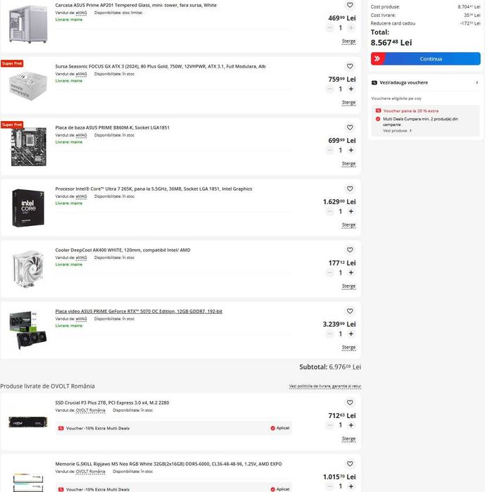 Calculator Asus i7 265k / Rtx 5070 / 32 gb ddr5 / 2 tb ssd /garantie