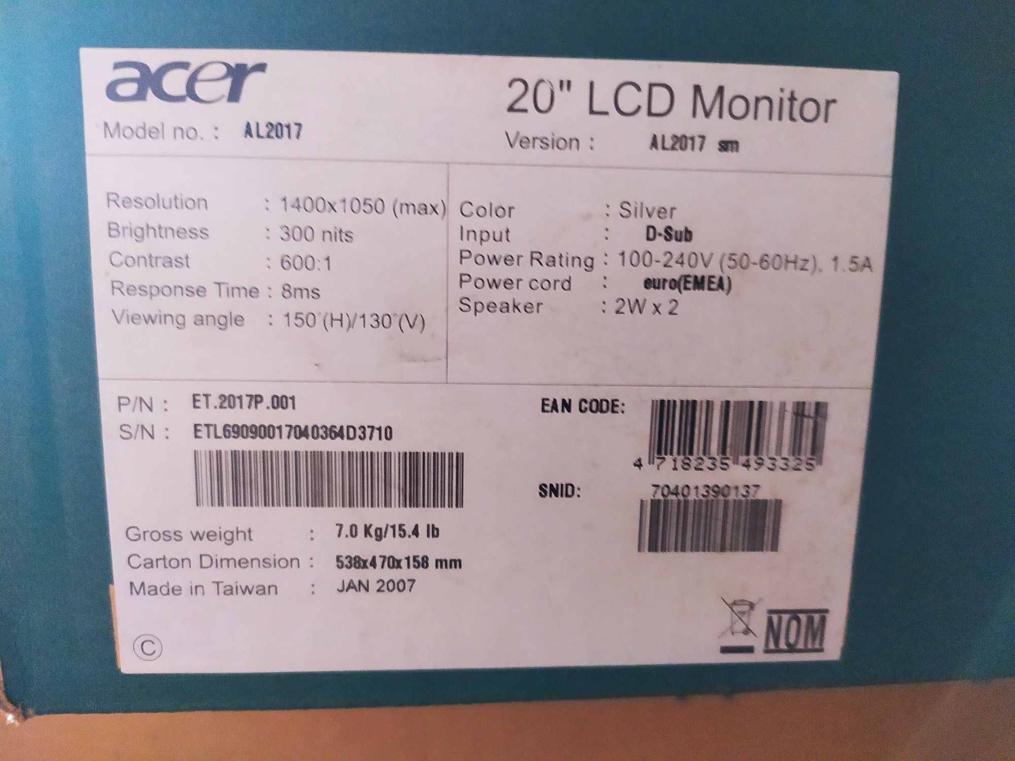 Монитор ACER 20" LCD