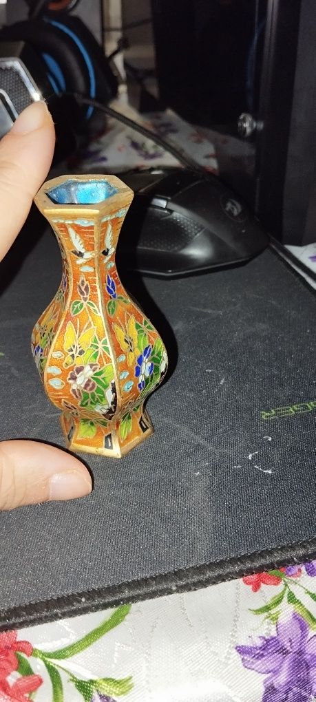 Set vintage China: vază cloisonné impecabilă + scrumieră porțelan