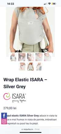 Wrap elastic din bumbac,ISARA silver grey,a fost doar încercat,ca nou