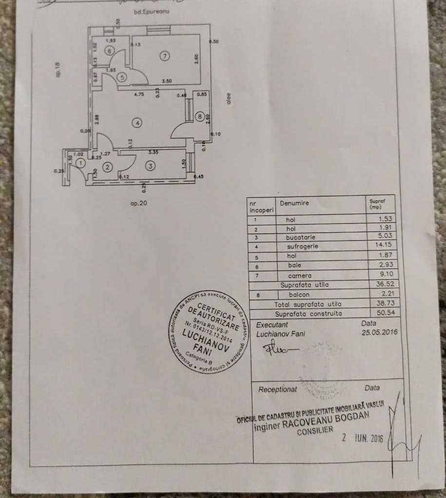 Apartament 2 camere, 39mp utili, Bld. Epureanu nr. 33, Bârlad