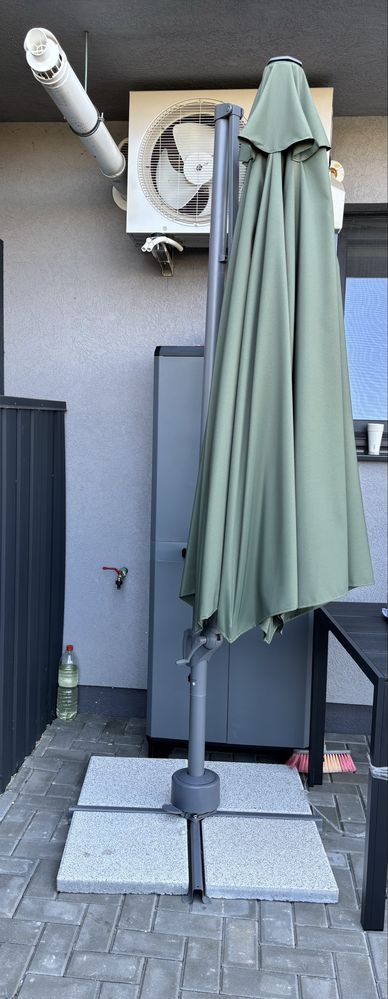 Vand umbrela gradina/terasa, reglabila, verde, 350 cm, 360 grade