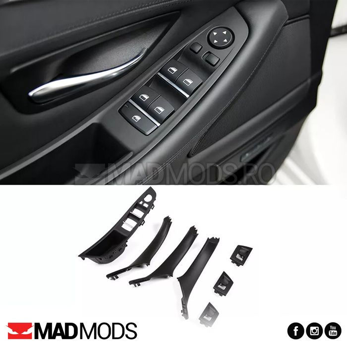 Set 4 manere interior portiere BMW Seria 5 F10 F11, Negre Crem Maro
