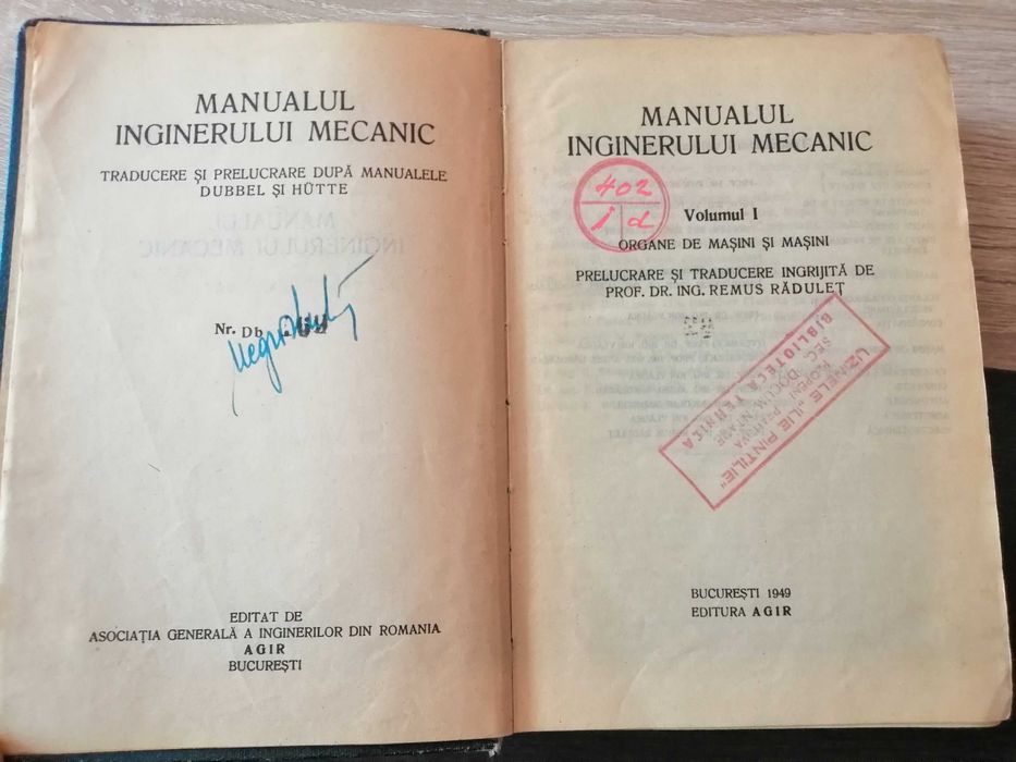Manualul inginerului mecanic, editia 1949, Volumul 1