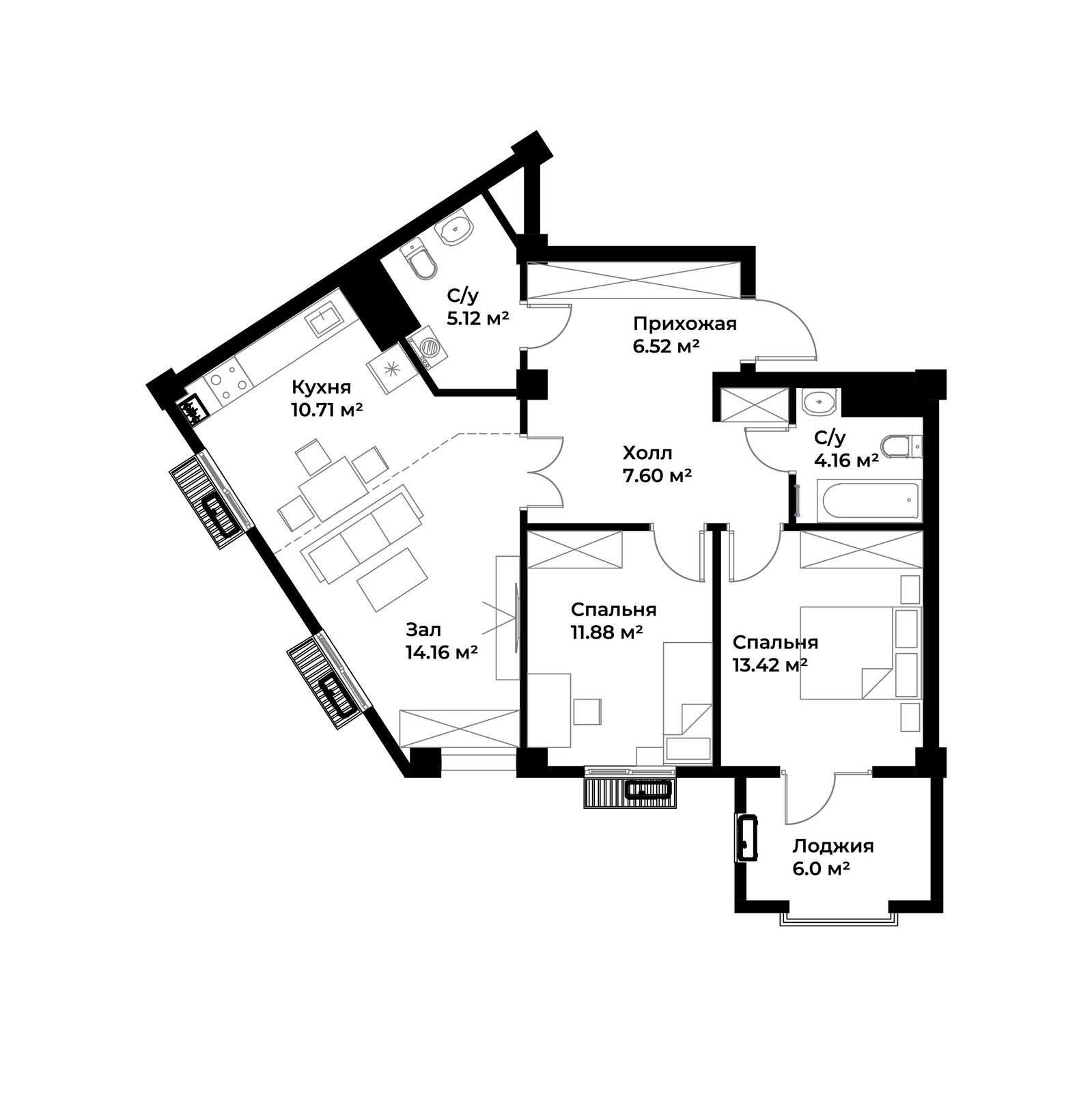 2-xonali xonadonlar | 2-комн. квартиры ЖК Assalom Jomiy - Golden House