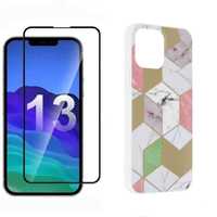 Set iphone 13 Pro Max - Husa Model Marble + Folie Sticla Full