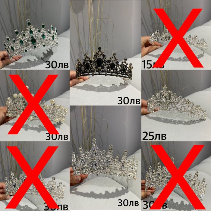 Тиари, корони, аксесоари за коса и комплекти