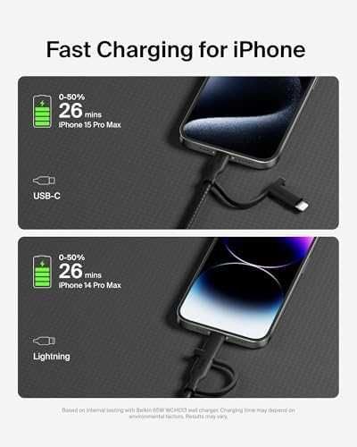 Нов Belkin 2 в 1 кабел USB-C Lightning бързо зареждане 60W iPhone iPad