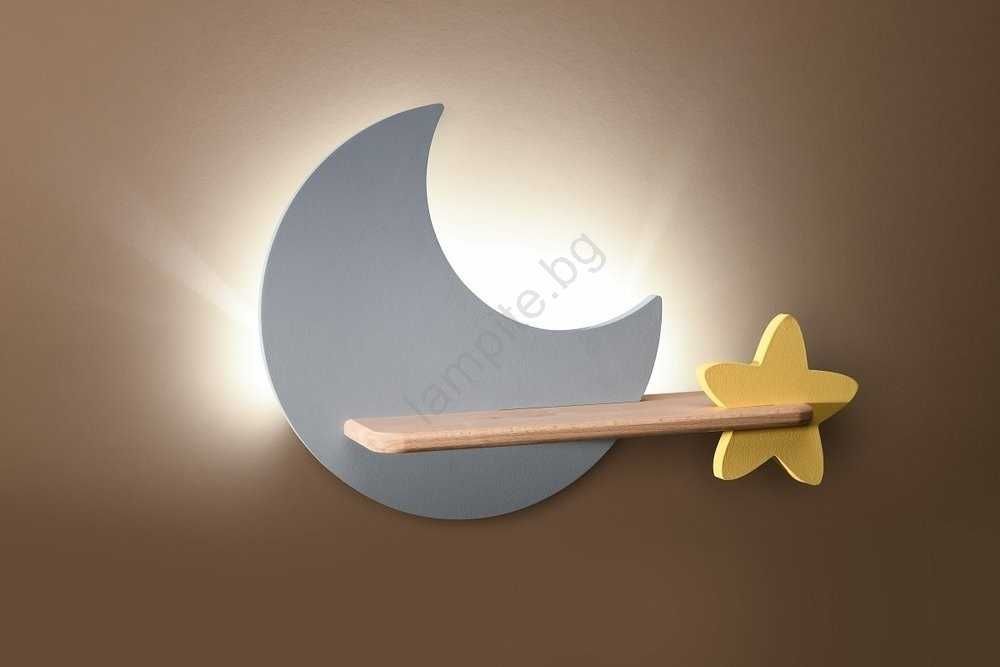 Чисто НОВА LED Детска лампа с рафтче Луна и звезда