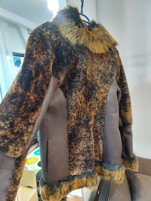 Cojoc haina de piele cu blana naturala maron marimea M