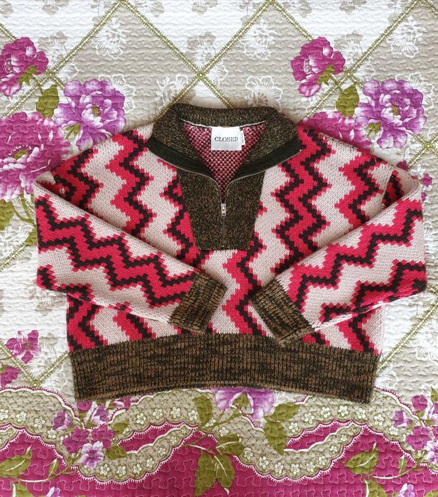 Pulover gros pe gat multicolor mix lana alpaca Closed