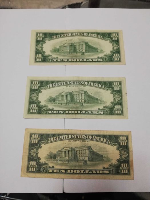3 стари банкноти от по 10 долара  от 1950,74,77 г.