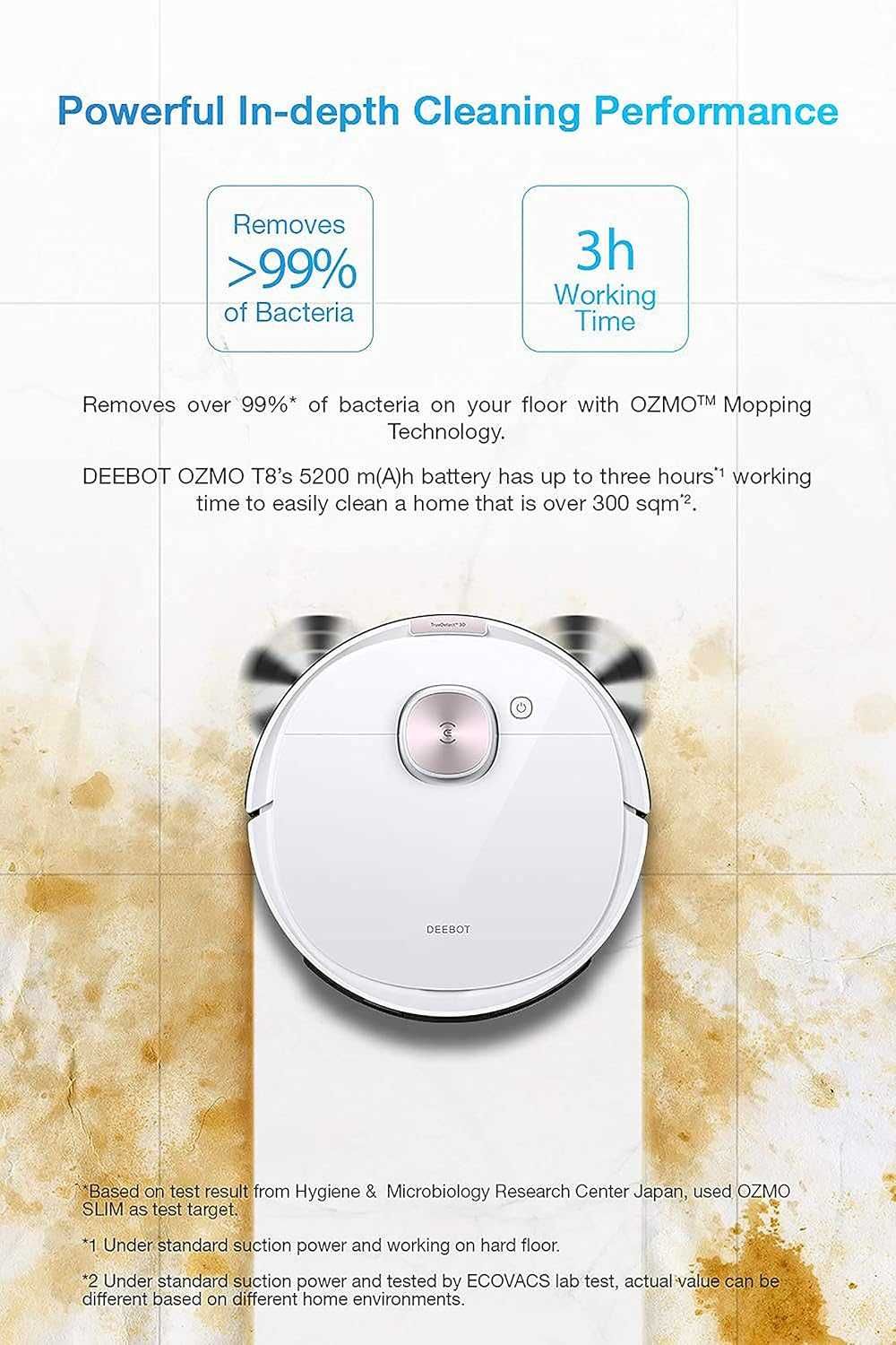 Робот прахосмукачка Deebot Ozmo T8 с Вибро моп AI Navi  WiFi 5200mAh