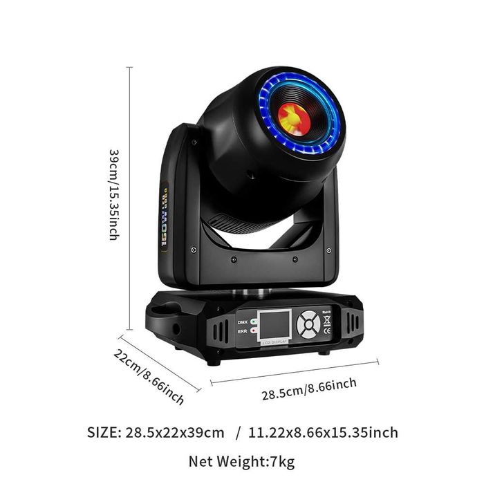 Movinghead Spot 160W LED cu ring light RGB (disco dj nunti evneimente)