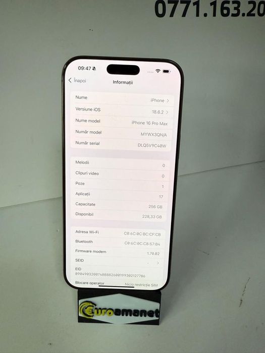 Telefon mobil Apple iPhone 16 Pro Max, 256GB, 5G, Desert Titanium -G-