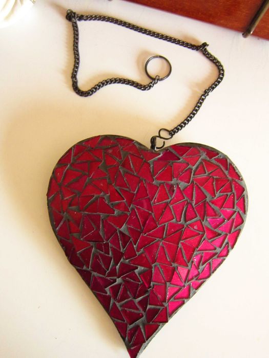 cadou rar Craciun Tiffany Heart Inima mozaic sticla metal Germany 1960