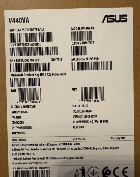 Calculator Sistem ASUS All in one V440VAK i5 8Gb DDR5 sigilat