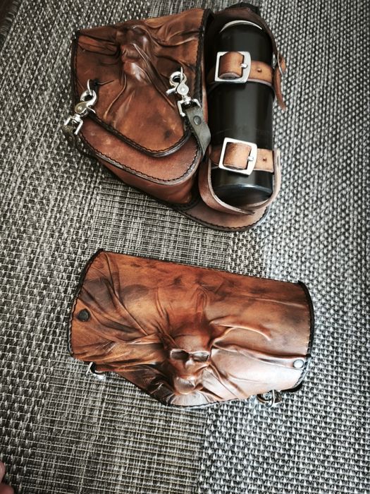Genti laterale Harley Davidson Skull Leather Hand Crafted Brown
