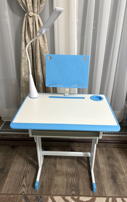 Birou de scoala, Homcom, PP/MDF/Otel, 6-12 ani, Inaltime reglabila