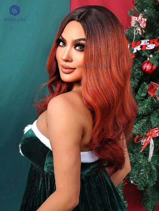 Ефектна омбре оранжева перука с тъмни корени на път