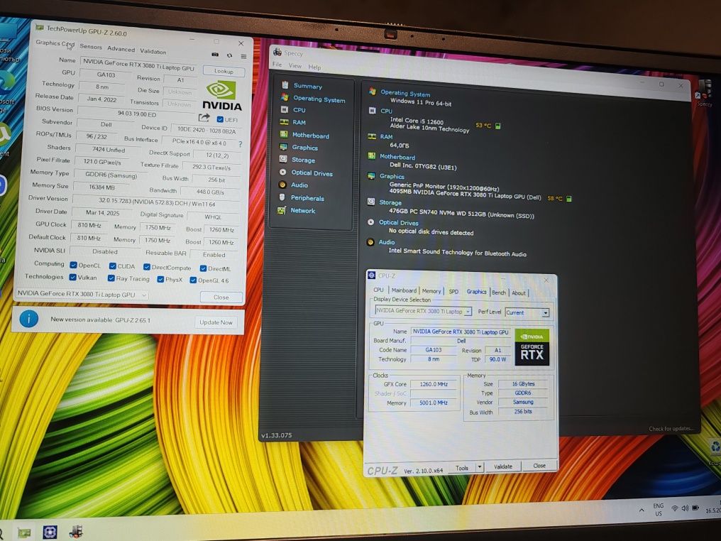 Dell Precision 7670/NVidia RTX 3080Ti 16GB/Intel Core i5-12600HX/64GB