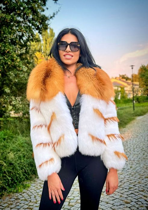 Палто от естествен косъм чинчила и лисица